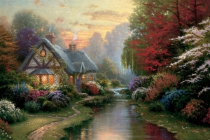 个安静的夜晚,托马斯金凯德,风景绘画图片
