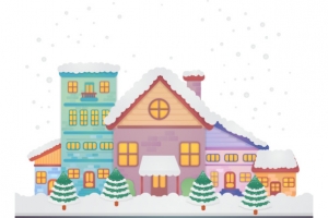 下雪小镇插画
