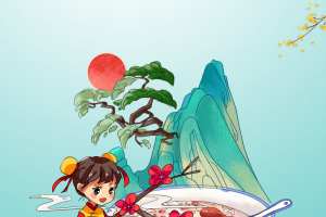 腊八节背景腊八粥手绘人物国潮背景花朵