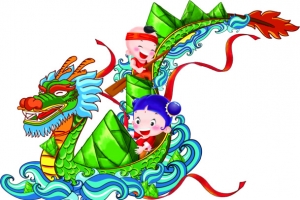 手绘可爱儿童划龙舟活动