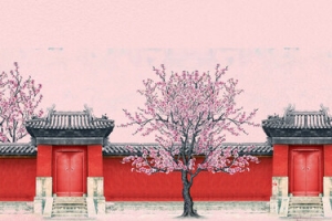 复古宫廷桃花海报背景