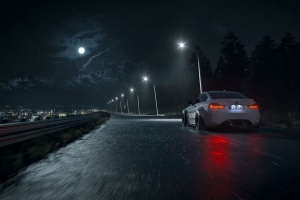 3840x2160 汽车 道路 夜晚 沥青 潮湿 深色壁纸 背景