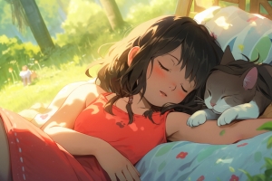 动漫女孩 猫 睡觉 阳光 4k壁纸 3840x2160