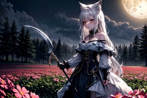 女孩 连衣裙 neko 花 领域 动漫 艺术 4k壁纸 3840x2160