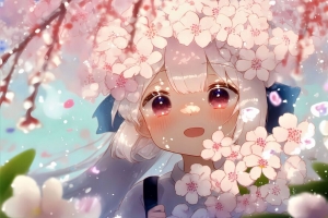 女孩 腮红 樱花 花 动漫 4k壁纸 3840x2160