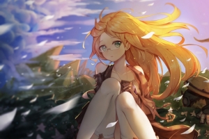 黄头发可爱女生插画3440x1440壁纸