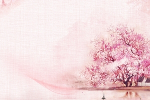 棉麻粉色桃花节春游海报背景素材