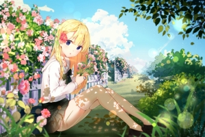 蔷薇少女 制服 蔷薇花 花园 4k动漫壁纸
