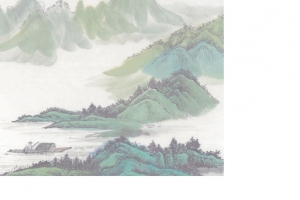 水墨画山河图海报背景七夕情人节