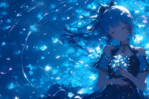 原神神里绫华 花瓣 水 3440x1440带鱼屏壁纸