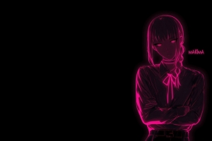 玛奇玛 电锯人 霓虹 黑色背景 3440x1440带鱼屏壁纸