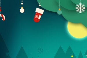 卡通圣诞节礼盒绿色月亮banner