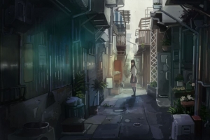 3840x2160 女孩 街道 动漫 艺术壁纸 背景