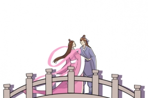 手绘卡通小清新七夕牛郎织女鹊桥相会