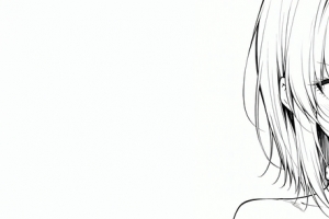 动漫女孩与猫黑白线条画 5120x1440高清带鱼屏双屏壁纸免费下载