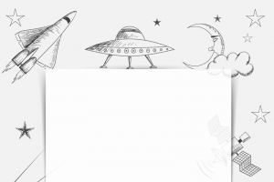 卡通手绘涂鸦黑白宇宙星球