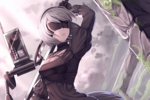 尼尔2B美少女3440x1440壁纸