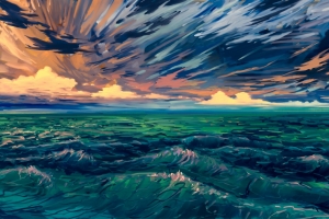 绿海 海浪 唯美艺术抽象风景画4k壁纸