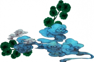 中式 花纹 叶子 云朵 手绘 渐变