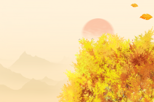 秋天背景树木树叶房屋立秋背景