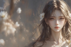 长发女孩 花 动漫美女 3440*1440 带鱼屏壁纸