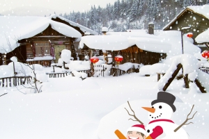 唯美雪景堆雪人简约banner