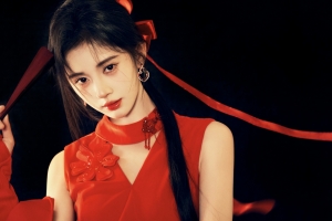 新年红色衣服可爱美女鞠婧祎4K壁纸