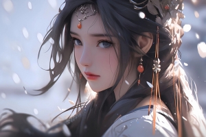 漂亮古风美女回头3000x2000壁纸