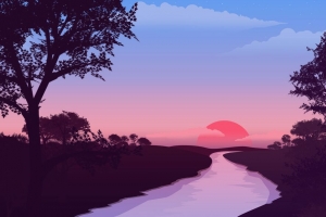 3840x2160 河流 日落 风景 艺术壁纸 背景