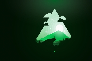 绿色小山风景日落 简约极简主义4k壁纸