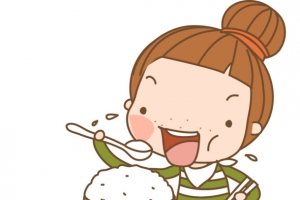 卡通手绘吃饭的女孩