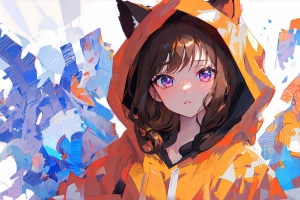 女孩 引擎盖 耳朵 油漆 艺术 动漫 4k壁纸 3840x2160