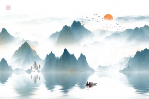 中国山水海报高清PNG透明漂浮元素设计素材免费下载