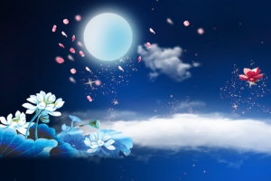 中秋荷花月色背景banner