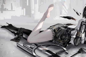 暗灰色动漫美女 5120x2160带鱼屏超高清壁纸免费下载