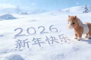 冬天 雪地 可爱小马 2026新年快乐4k电脑壁纸