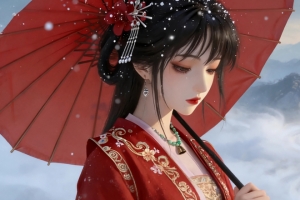 红伞古风美女山雾3440x1440带鱼屏4K高清动漫壁纸免费下载