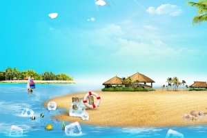 夏天海边出游椰树蓝天景色背景