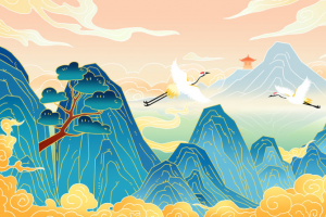 国潮手绘山水背景