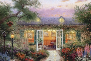 托马斯·金凯德,夏天,平房,房子,小狗,绘画图片