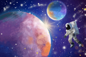 手绘星球宇航员背景