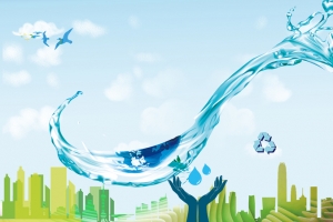 城市剪影创意节约用水公益海报背景素材