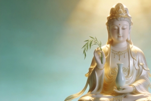 观音菩萨神像光影 3440x1440 4K宗教高清带鱼屏壁纸免费下载