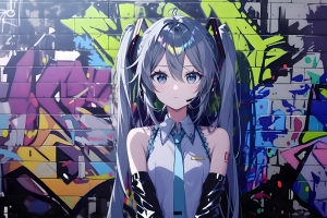 初音未来涂鸦墙2880x1800高清壁纸 免费下载适用平板笔记本便携设备