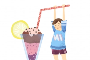 夏日，海滩旅行，吃冰淇淋，小人插画