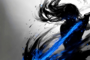 水墨剑客 蓝色剑 武侠风 3440x1440带鱼屏动漫壁纸