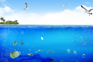 蓝色海洋海底护肤品海报背景psd
