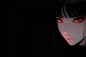 暗黑风少女 红色眼睛3440x1440动漫带鱼屏壁纸