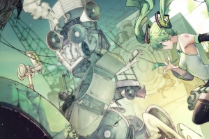 绿头发 迷你裙 黑色丝袜 初音未来3440x1440动漫壁纸