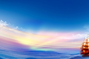 蓝色大海帆船天空背景